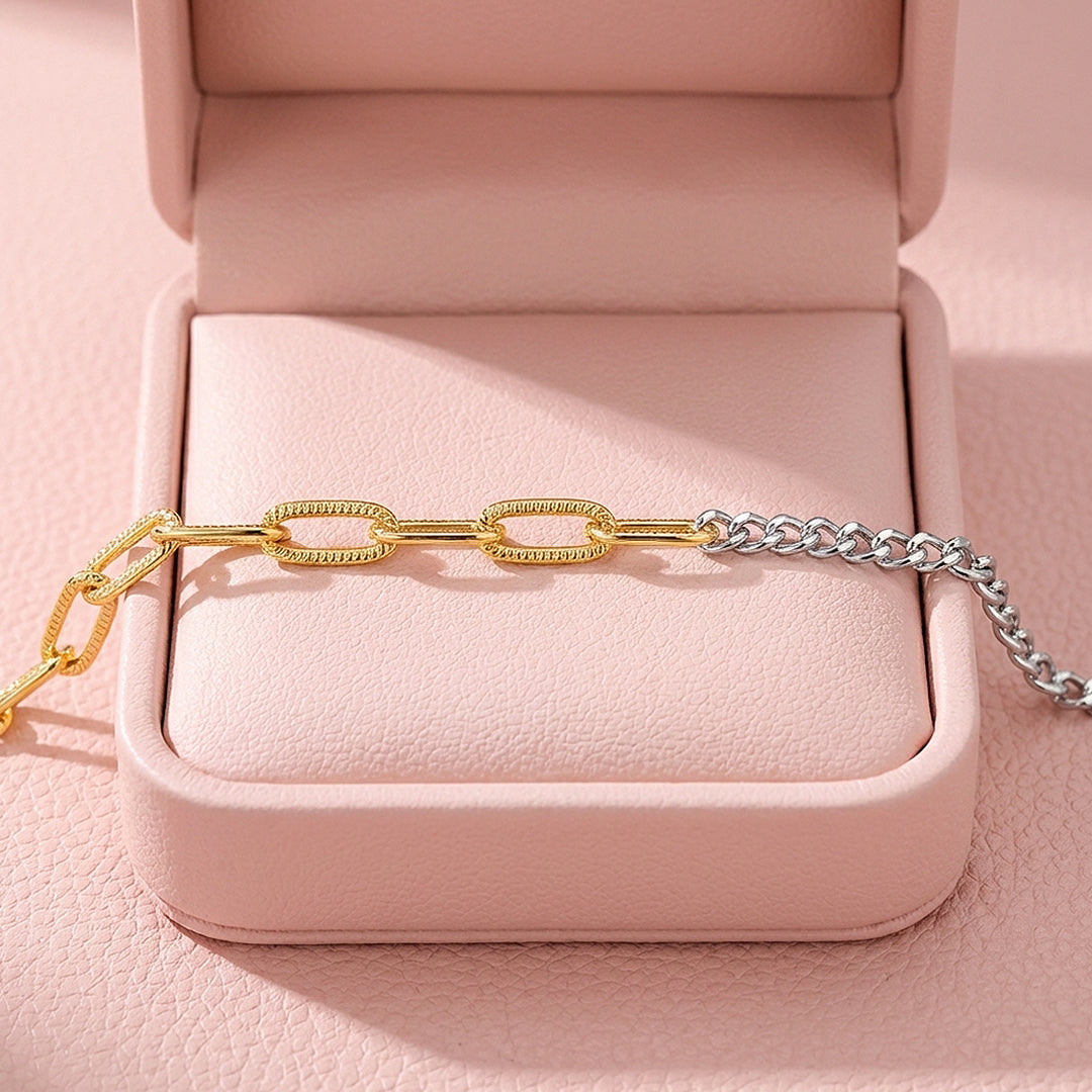 Mixed Metal Paperclip &amp; Curb Chain Bracelet | Luxe6506