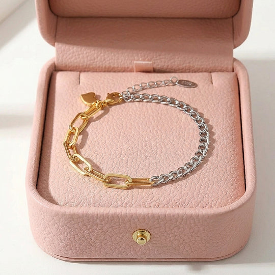 Mixed Metal Paperclip &amp; Curb Chain Bracelet | Luxe6506