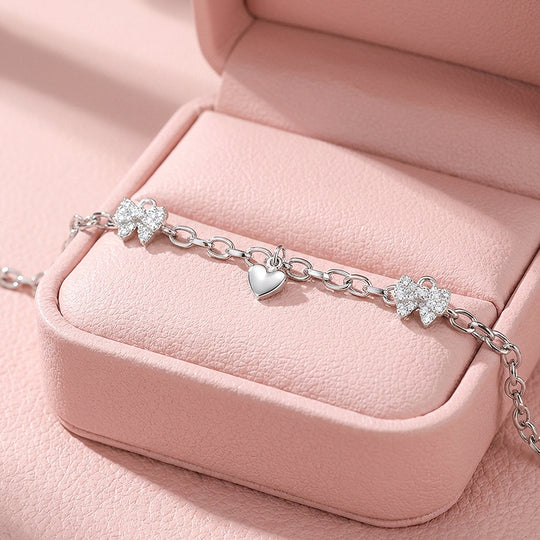 Pavé Bow &amp; Heart Charm Bracelet | Luxe6509