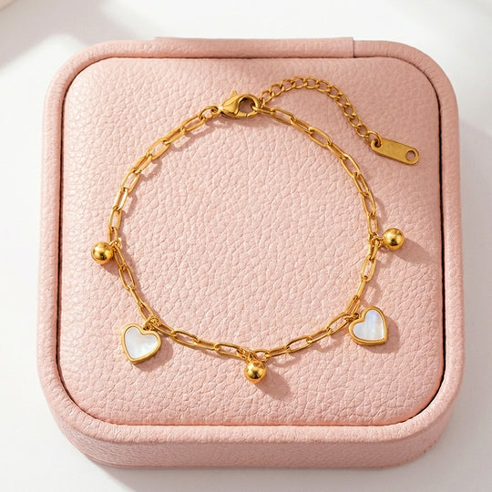 Heart &amp; Gold Ball Charm Bracelet | Luxe6512