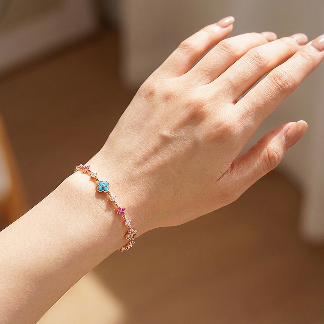 Multicolor Clover Station Chain Bracelet | Women&