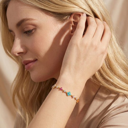 Multicolor Clover Station Chain Bracelet | Women&