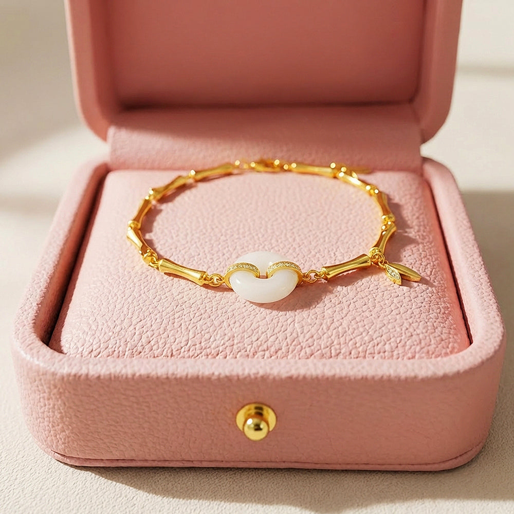 Artisan Bamboo & Hetian Jade Link Bracelet | 18K Gold | Luxe6529
