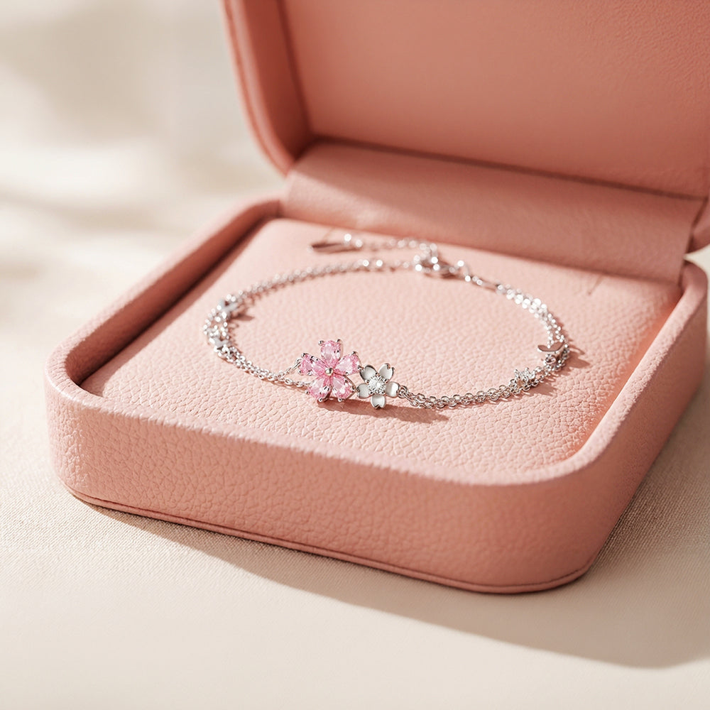 Sakura Cherry Blossom Layered Bracelet | White Gold | Luxe6531 - Bracelet | Singapore Jewellery, Wedding Rings & Gifts | Same Day Delivery | Tiara.com.sg