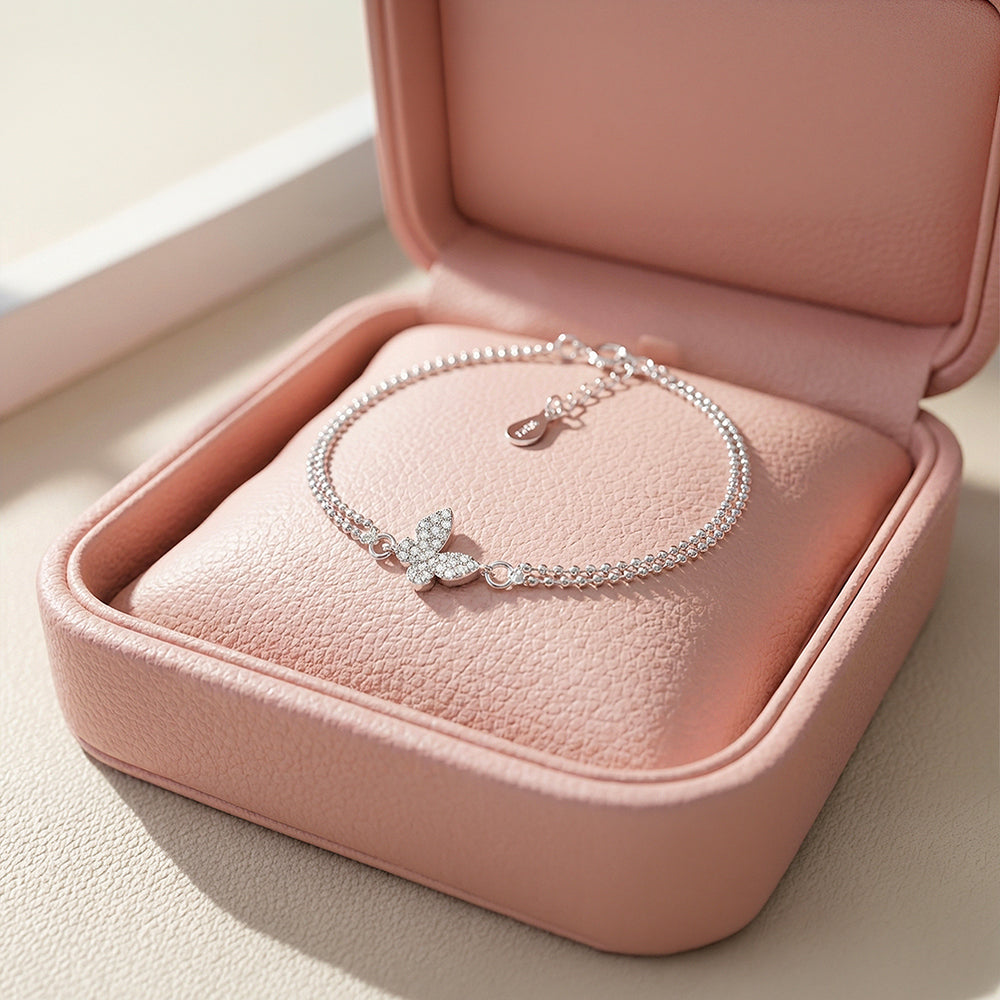 Butterfly Dual-Chain Layered Bracelet | Diamond Simulant | Luxe6538