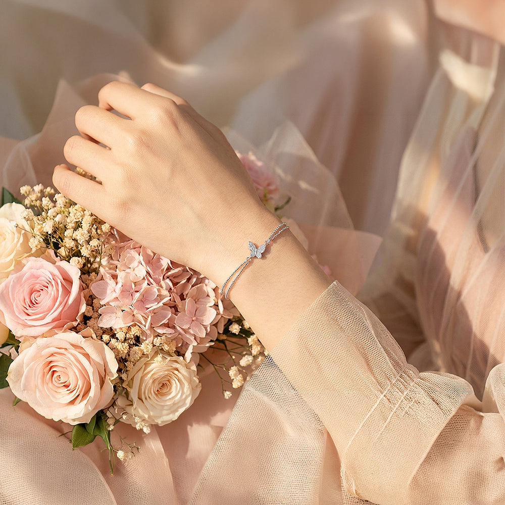 Butterfly Dual-Chain Layered Bracelet | Diamond Simulant | Luxe6538 - bangle | Singapore Jewellery, Wedding Rings & Gifts | Same Day Delivery | Tiara.com.sg