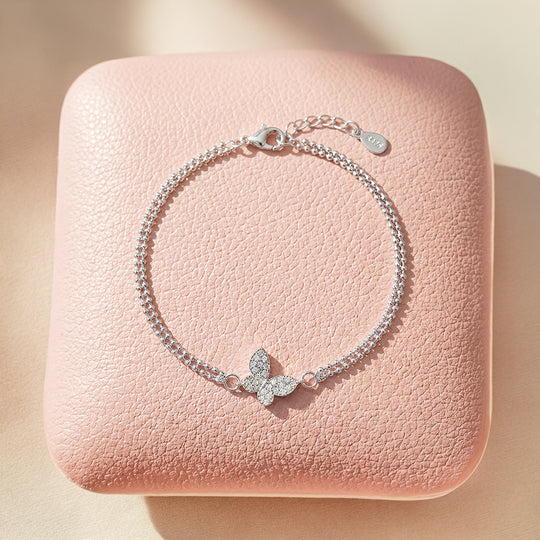 Butterfly Dual-Chain Layered Bracelet | Diamond Simulant | Luxe6538