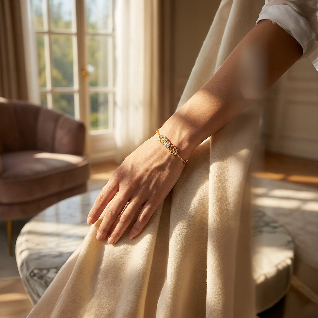 Vintage Fleur-de-Lis Statement Bracelet | 18K Gold | Luxe6540 - bangle | Singapore Jewellery, Wedding Rings &amp; Gifts | Same Day Delivery | Tiara.com.sg