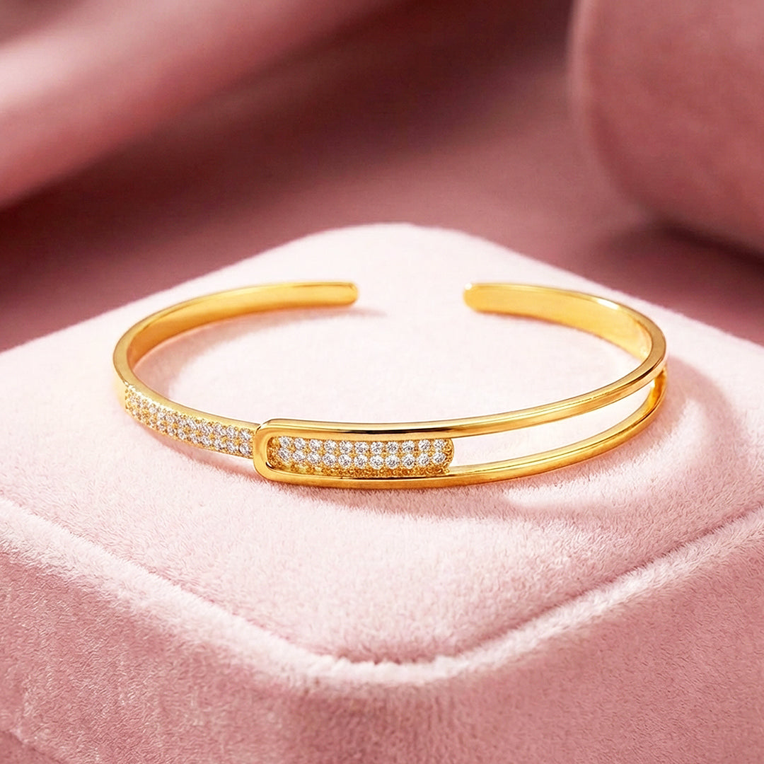 Pavé Double-Rail Gold Cuff Bangle Bracelet | Luxe6544 - bangle | Singapore Jewellery, Wedding Rings &amp; Gifts | Same Day Delivery | Tiara.com.sg