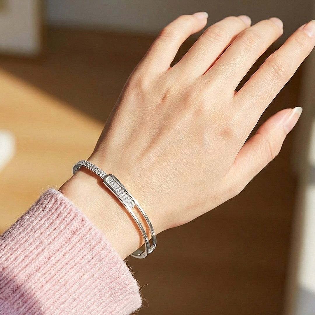 Pavé Double-Rail Gold Cuff Bangle Bracelet | Luxe6544 - bangle | Singapore Jewellery, Wedding Rings & Gifts | Same Day Delivery | Tiara.com.sg