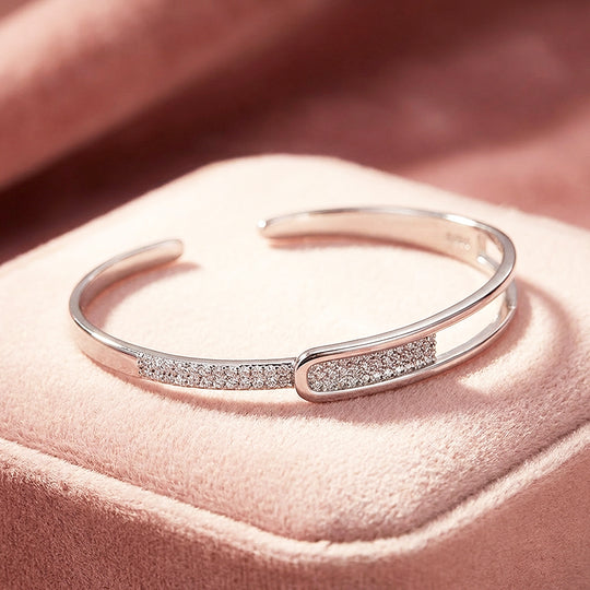 Pavé Double-Rail Gold Cuff Bangle Bracelet | Luxe6544 - bangle | Singapore Jewellery, Wedding Rings &amp; Gifts | Same Day Delivery | Tiara.com.sg