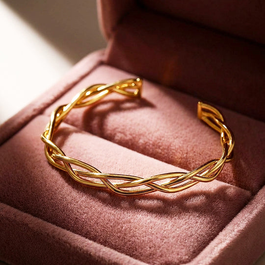 Braided Gold Cuff Bangle Bracelet | Luxe6546 - bangle | Singapore Jewellery, Wedding Rings &amp; Gifts | Same Day Delivery | Tiara.com.sg