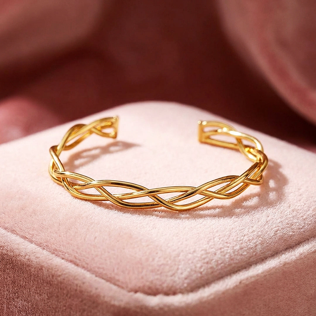 Braided Gold Cuff Bangle Bracelet | Luxe6546 - bangle | Singapore Jewellery, Wedding Rings &amp; Gifts | Same Day Delivery | Tiara.com.sg