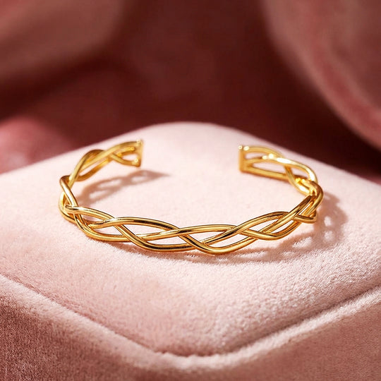 Braided Gold Cuff Bangle Bracelet | Luxe6546 - bangle | Singapore Jewellery, Wedding Rings &amp; Gifts | Same Day Delivery | Tiara.com.sg