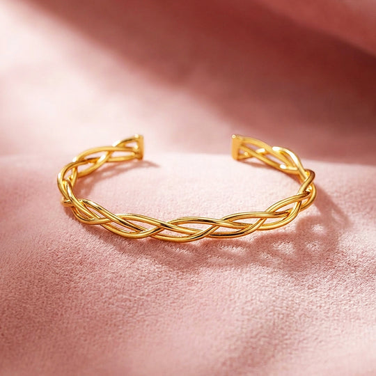Braided Gold Cuff Bangle Bracelet | Luxe6546 - bangle | Singapore Jewellery, Wedding Rings &amp; Gifts | Same Day Delivery | Tiara.com.sg
