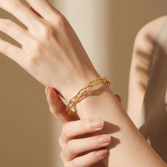 Braided Gold Cuff Bangle Bracelet | Luxe6546 - bangle | Singapore Jewellery, Wedding Rings &amp; Gifts | Same Day Delivery | Tiara.com.sg