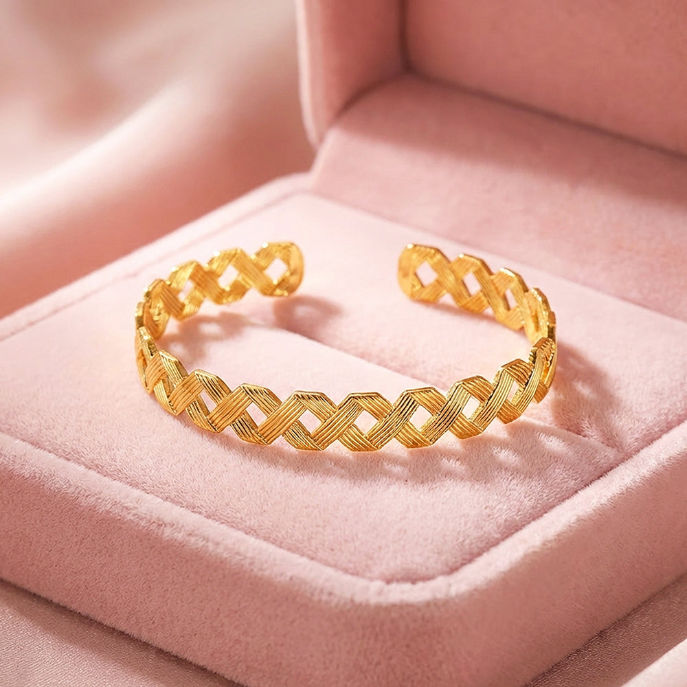Woven Lattice Gold Cuff Bangle Bracelet | Luxe6550 - bangle | Singapore Jewellery, Wedding Rings & Gifts | Same Day Delivery | Tiara.com.sg
