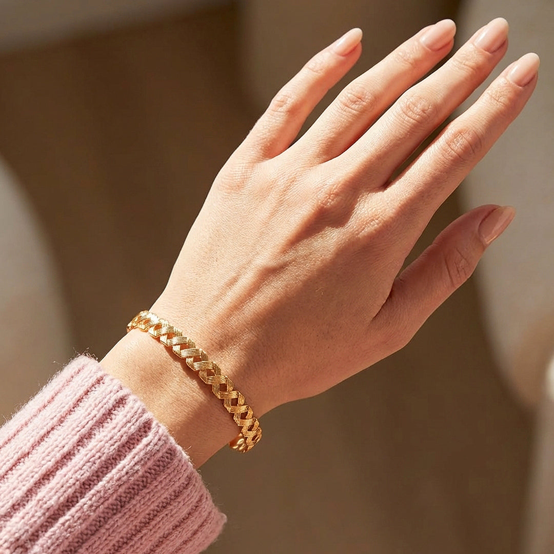 Woven Lattice Gold Cuff Bangle Bracelet | Luxe6550 - bangle | Singapore Jewellery, Wedding Rings & Gifts | Same Day Delivery | Tiara.com.sg