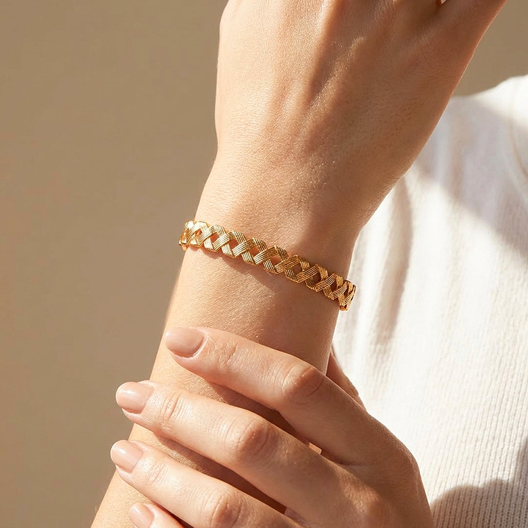Woven Lattice Gold Cuff Bangle Bracelet | Luxe6550 - bangle | Singapore Jewellery, Wedding Rings &amp; Gifts | Same Day Delivery | Tiara.com.sg