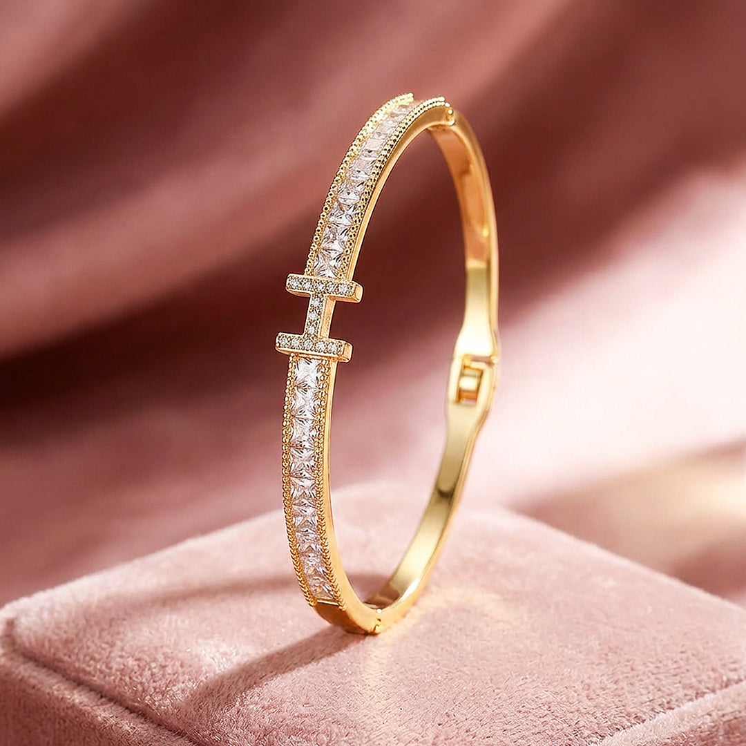 Baguette Channel H-Bar Gold Bangle Bracelet | Luxe6551 - bangle | Singapore Jewellery, Wedding Rings &amp; Gifts | Same Day Delivery | Tiara.com.sg