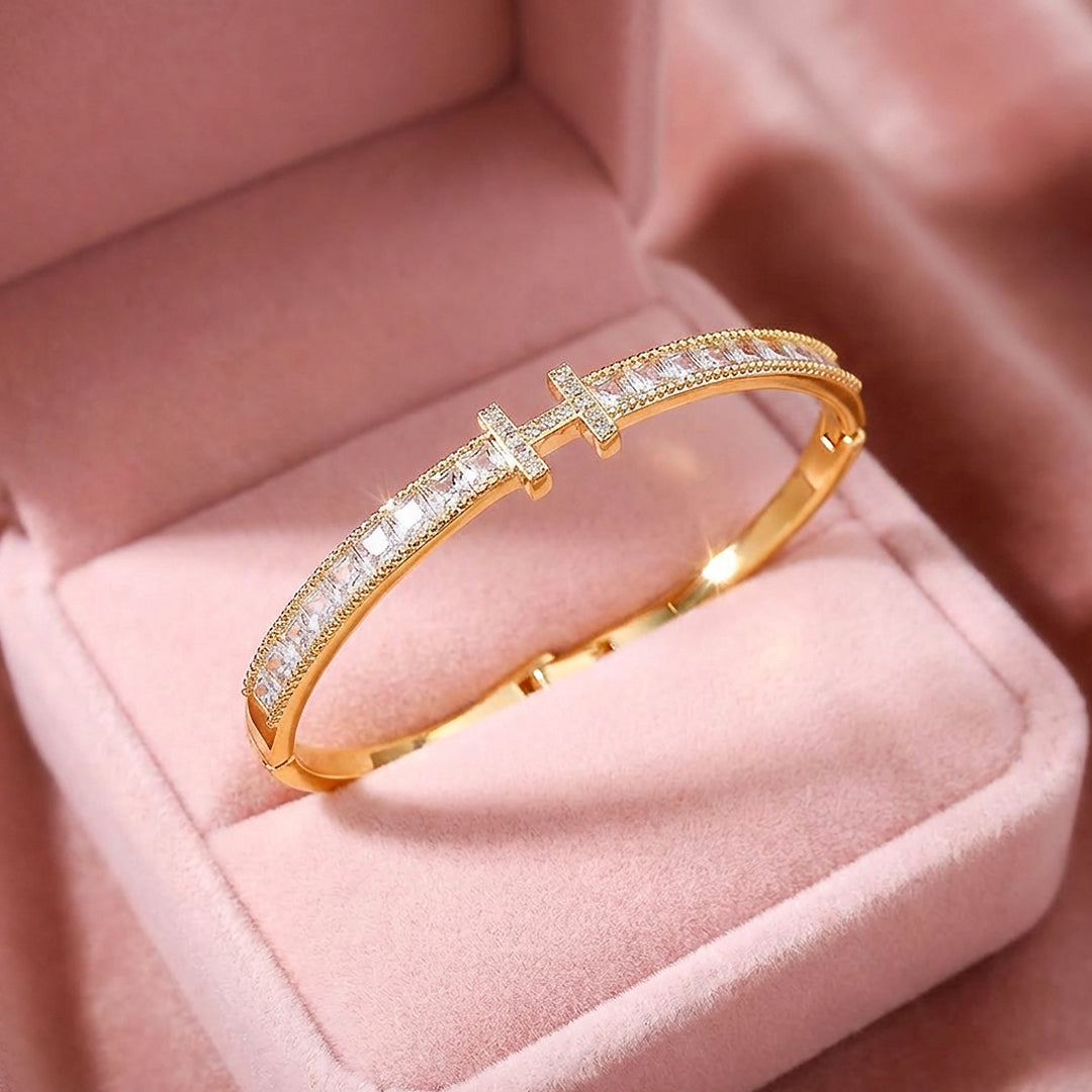 Baguette Channel H-Bar Gold Bangle Bracelet | Luxe6551 - bangle | Singapore Jewellery, Wedding Rings &amp; Gifts | Same Day Delivery | Tiara.com.sg