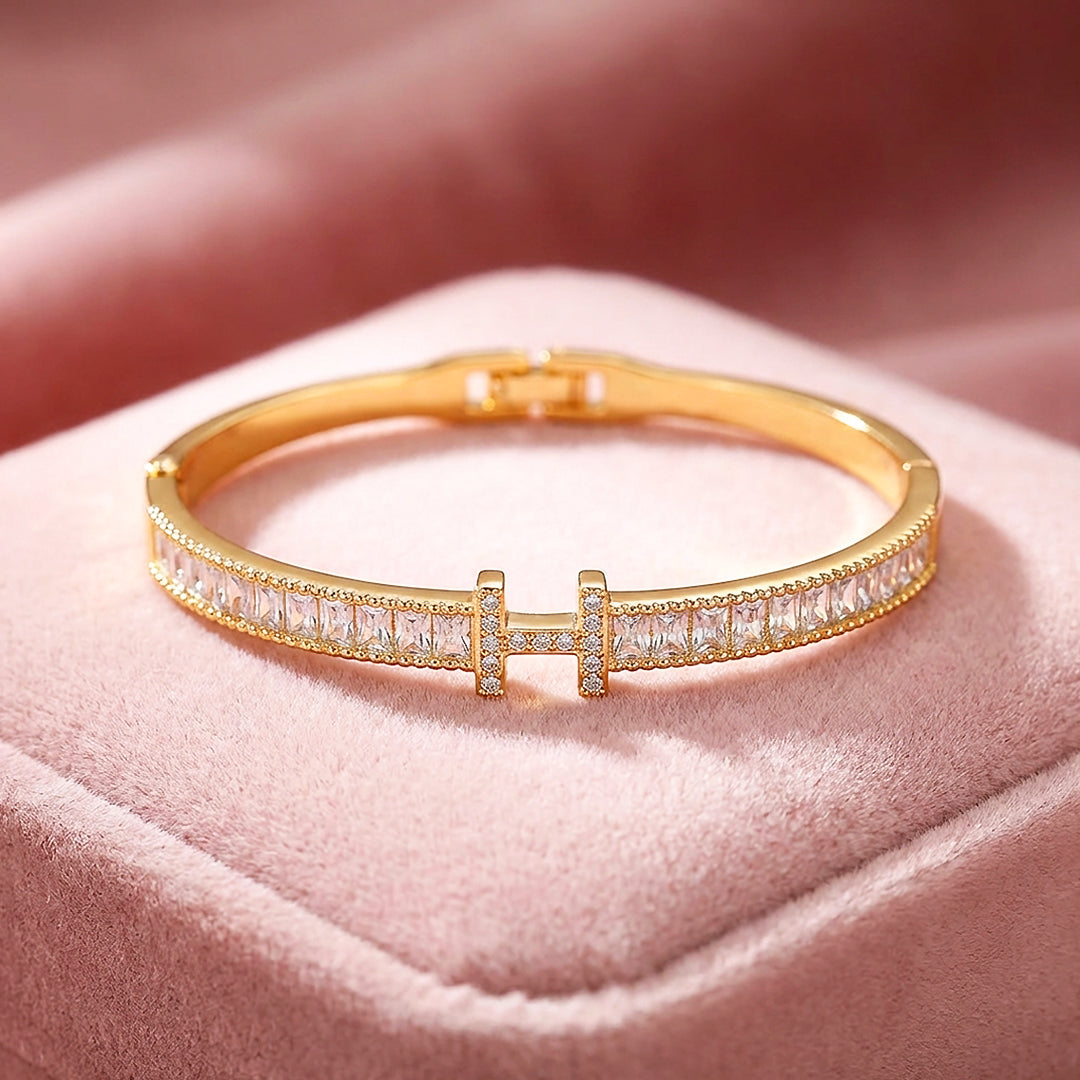 Baguette Channel H-Bar Gold Bangle Bracelet | Luxe6551 - bangle | Singapore Jewellery, Wedding Rings &amp; Gifts | Same Day Delivery | Tiara.com.sg