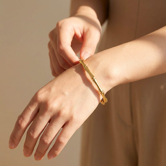 Bamboo Joint Cuff Bangle Bracelet | Luxe6552 - bangle | Singapore Jewellery, Wedding Rings &amp; Gifts | Same Day Delivery | Tiara.com.sg