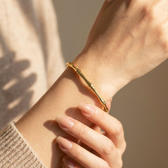 Bamboo Joint Cuff Bangle Bracelet | Luxe6552 - bangle | Singapore Jewellery, Wedding Rings &amp; Gifts | Same Day Delivery | Tiara.com.sg