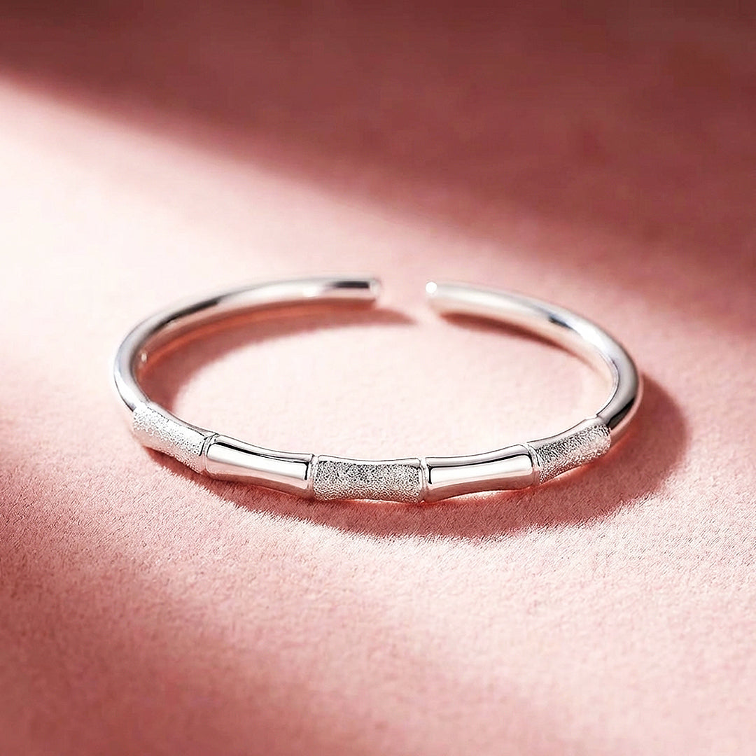Dual-Texture Bamboo Silver Cuff Bangle Bracelet | Luxe6553 - bangle | Singapore Jewellery, Wedding Rings &amp; Gifts | Same Day Delivery | Tiara.com.sg