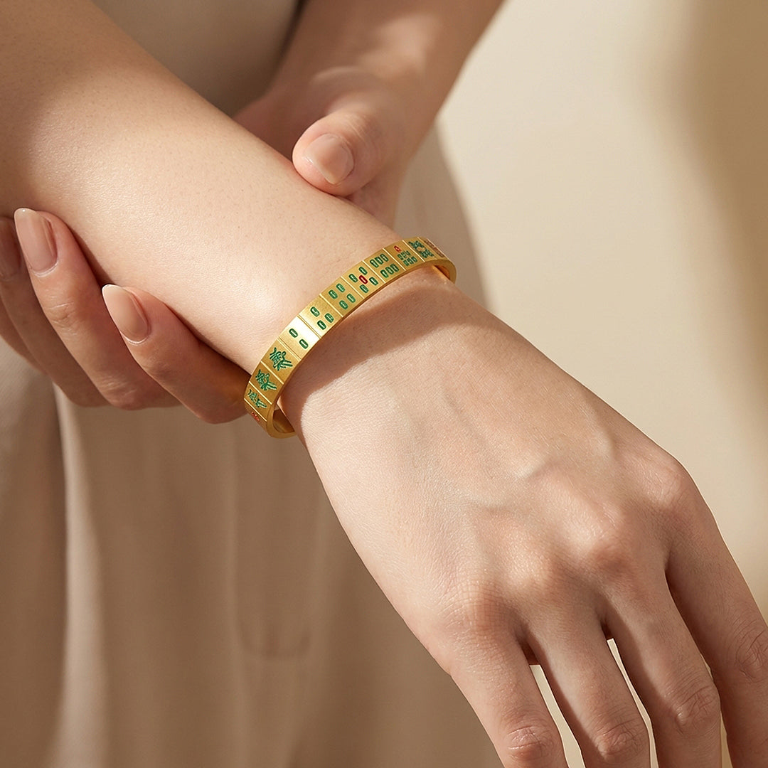 Mahjong Tile Enamel Gold Cuff Bangle Bracelet | Luxe6554 - bangle | Singapore Jewellery, Wedding Rings &amp; Gifts | Same Day Delivery | Tiara.com.sg