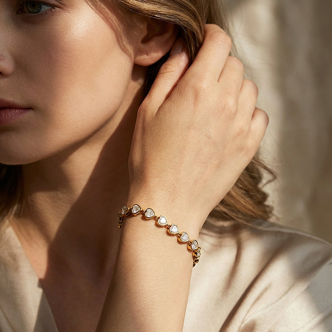 Dainty Gold Heart Tennis Bracelet | Luxe6565