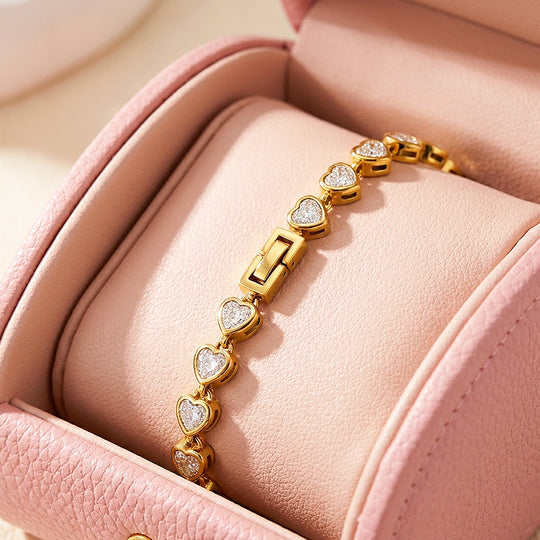 Dainty Gold Heart Tennis Bracelet | Luxe6565