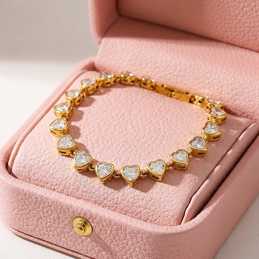 Dainty Gold Heart Tennis Bracelet | Luxe6565