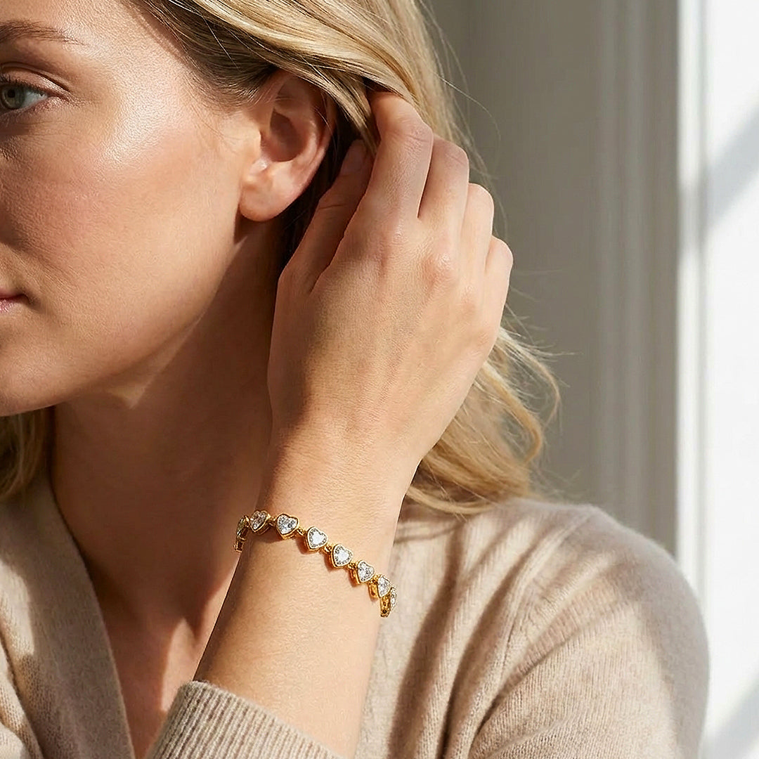 Dainty Gold Heart Tennis Bracelet | Luxe6565
