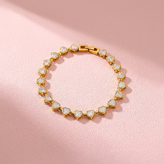 Dainty Gold Heart Tennis Bracelet | Luxe6565