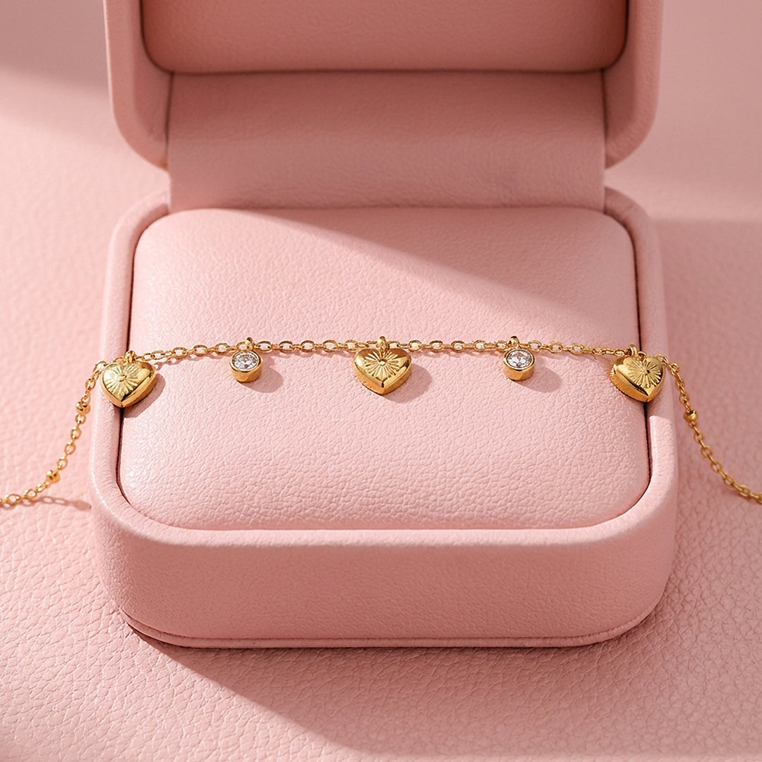 Dainty Gold Heart Charm Drop Bracelet | Luxe6570