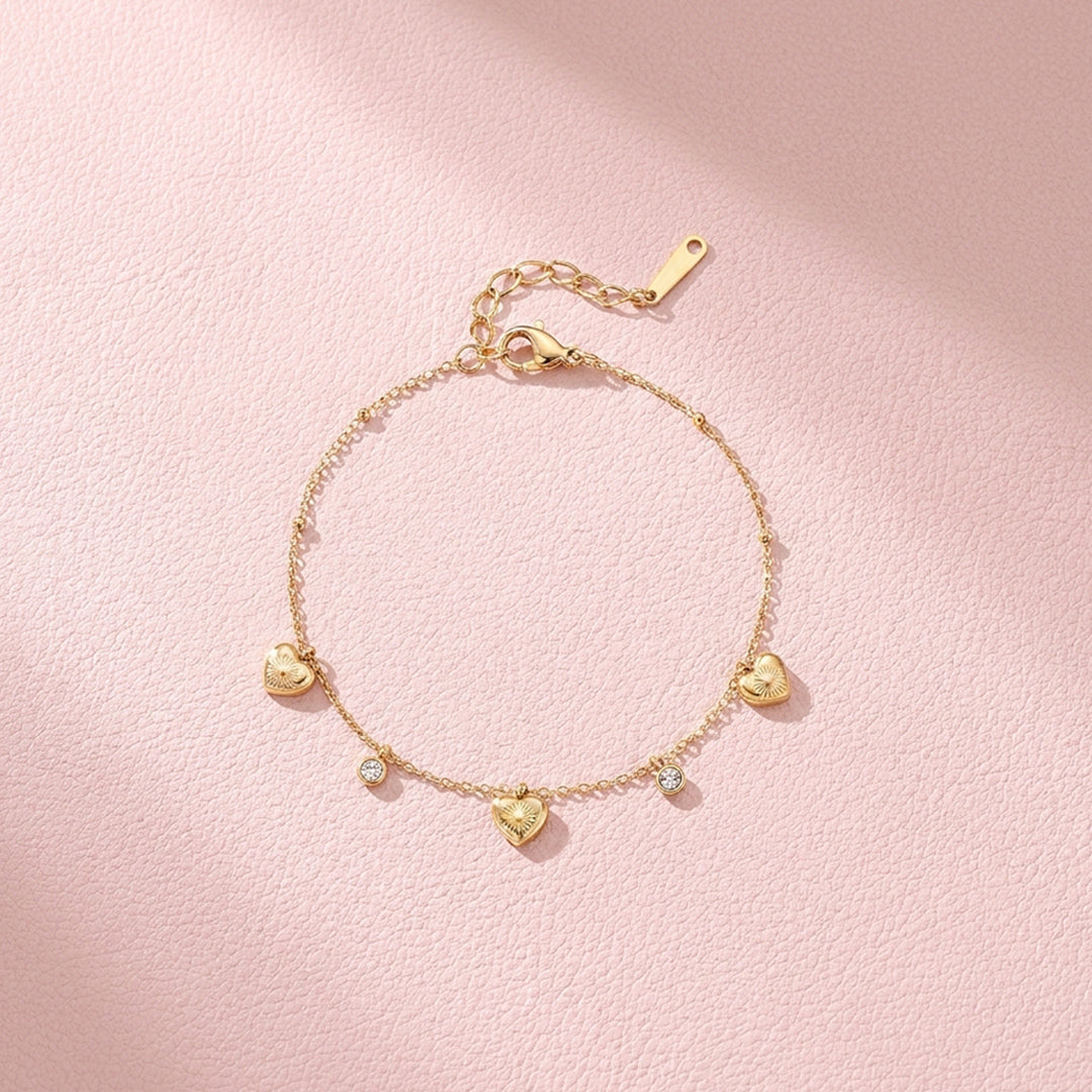 Dainty Gold Heart Charm Drop Bracelet | Luxe6570