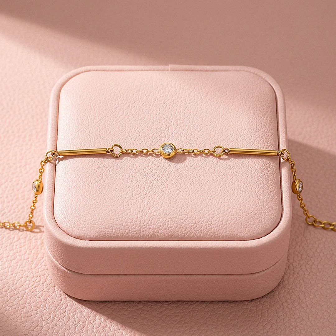 Minimalist Gold Bar &amp; Station Chain Bracelet | Luxe6571