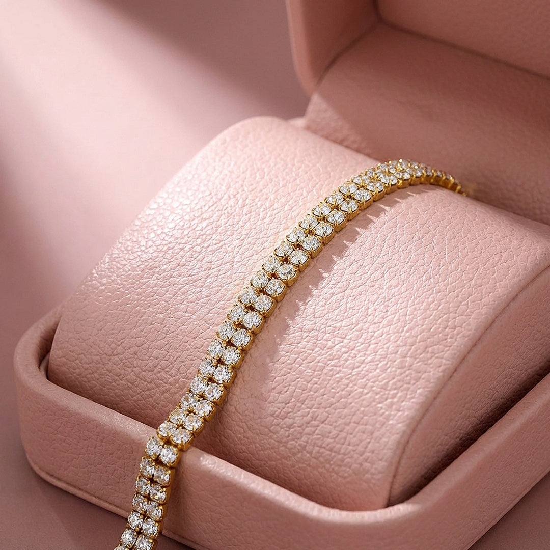 Bold Gold Double Row Tennis Bracelet | Luxe6572