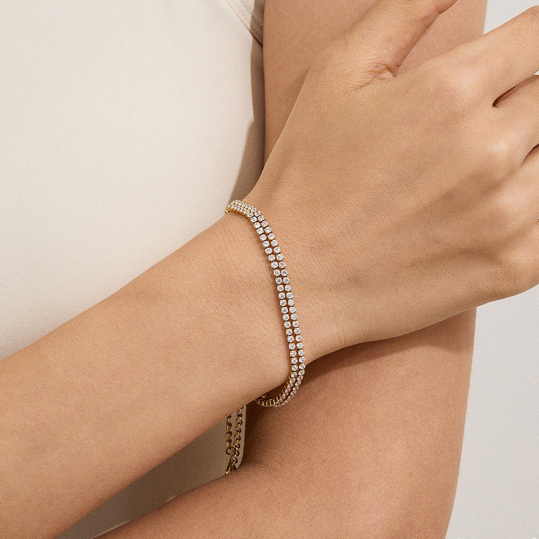 Bold Gold Double Row Tennis Bracelet | Luxe6572