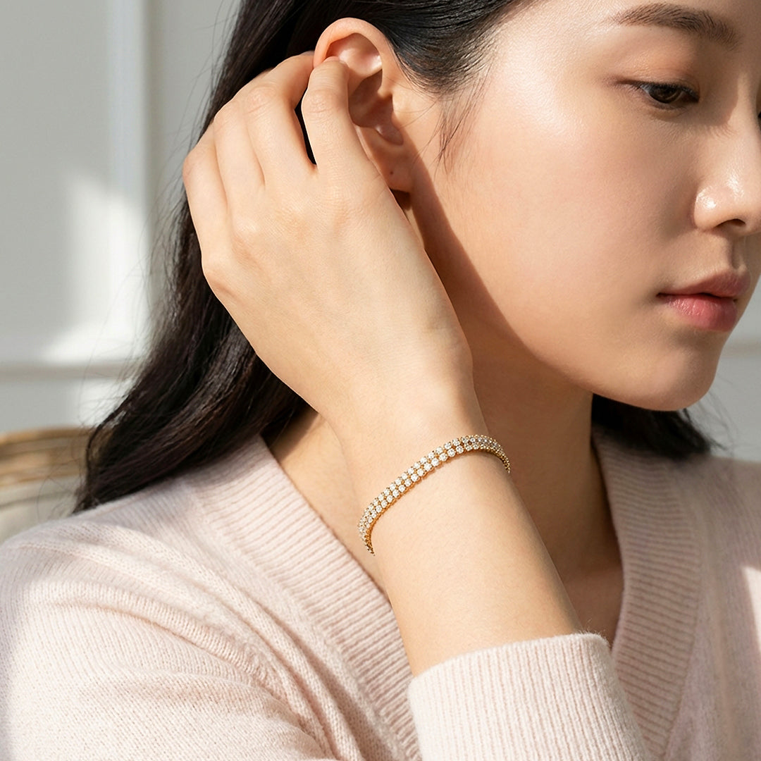 Bold Gold Double Row Tennis Bracelet | Luxe6572