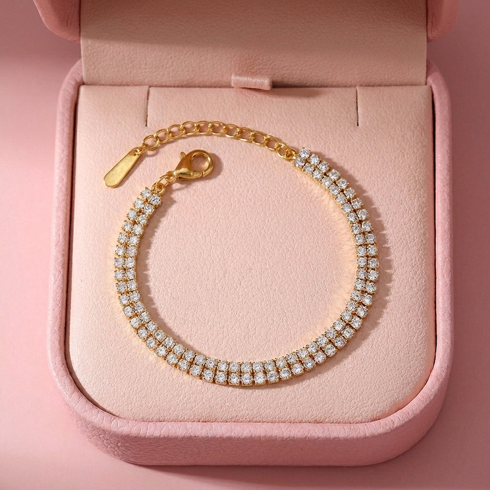 Bold Gold Double Row Tennis Bracelet | Luxe6572