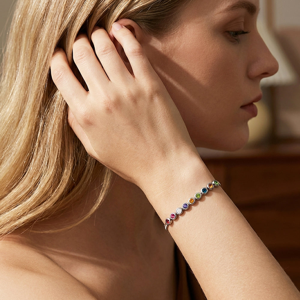 Rainbow Multi-Stone Snake Chain Bracelet | Luxe6574