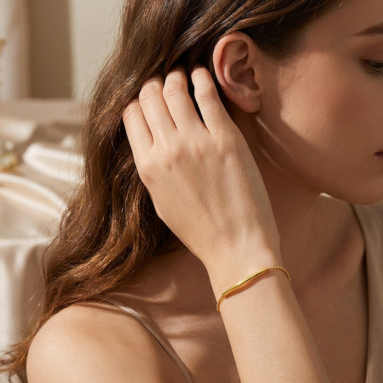 Curved Bar Beaded Chain Bracelet | Luxe6575