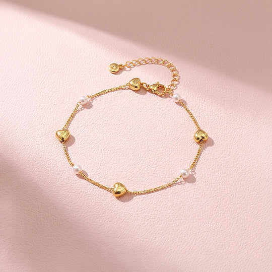 Puffy Heart &amp; Pearl Chain Bracelet | Luxe6583