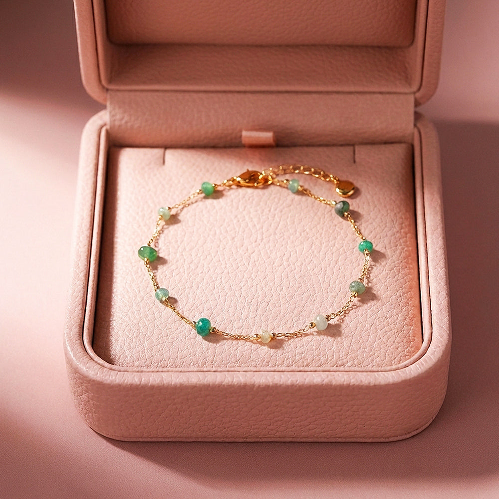 Green Stone Beaded Chain Bracelet | Luxe6586