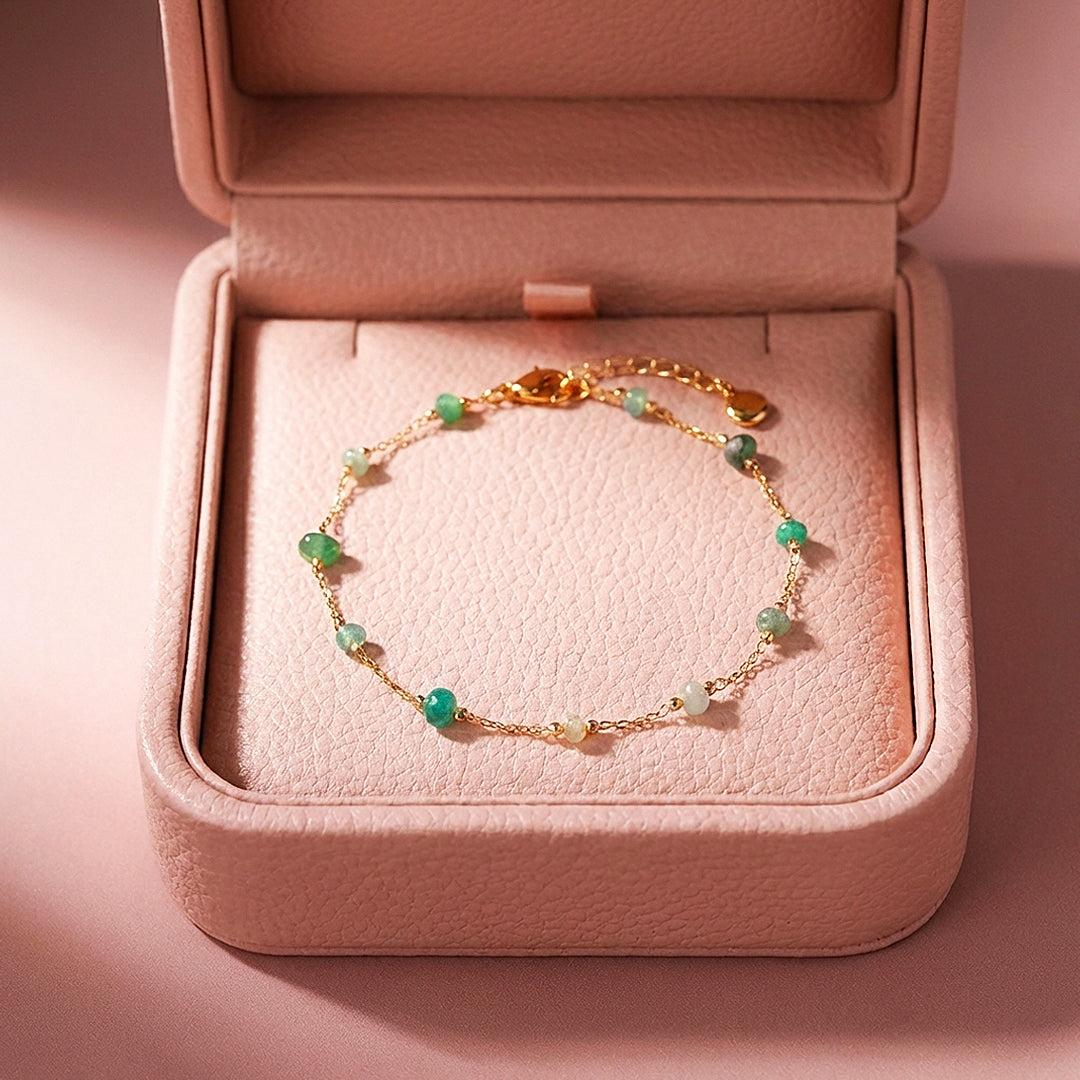 Green Stone Beaded Chain Bracelet | Luxe6586