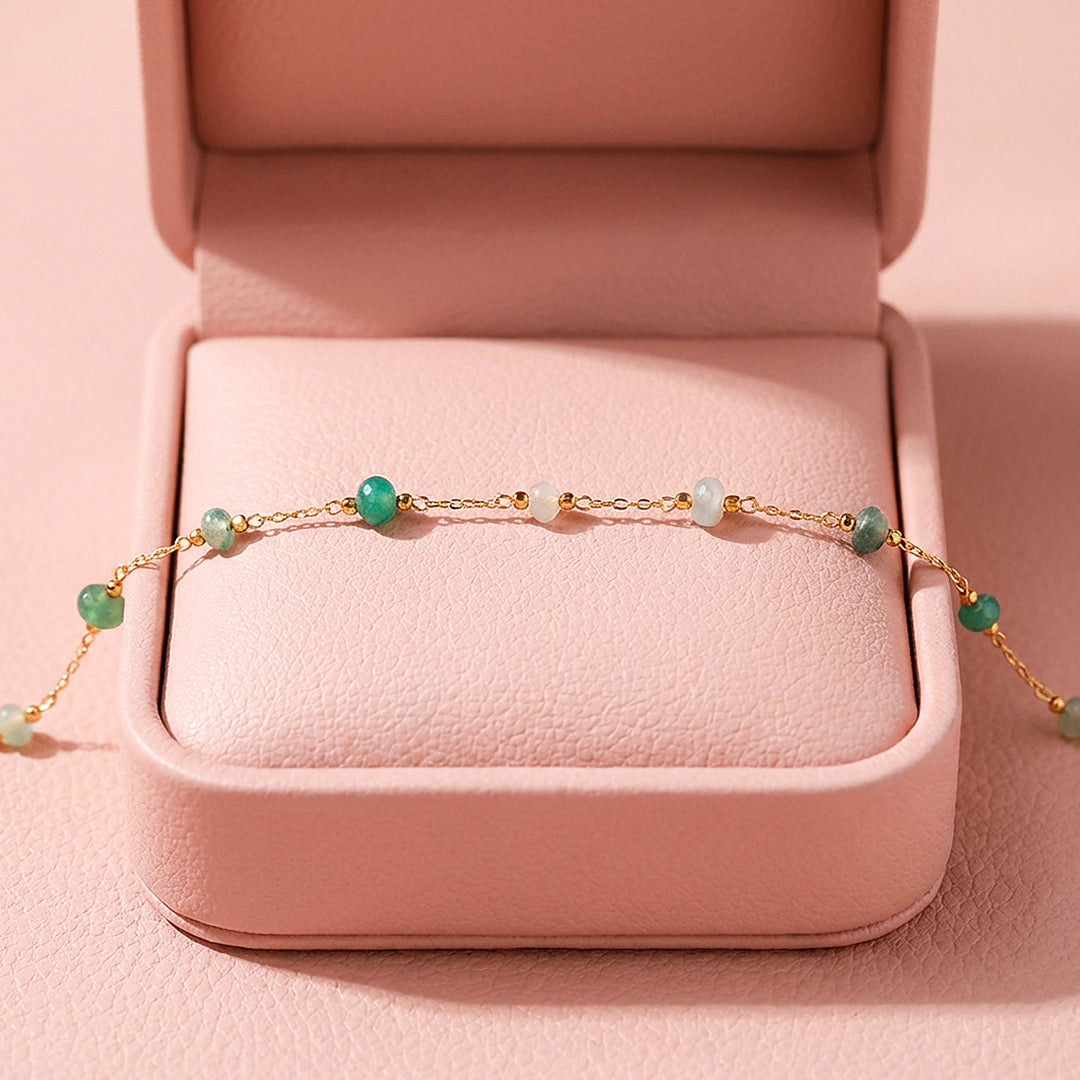 Green Stone Beaded Chain Bracelet | Luxe6586