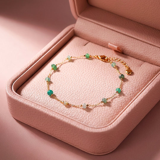 Green Stone Beaded Chain Bracelet | Luxe6586