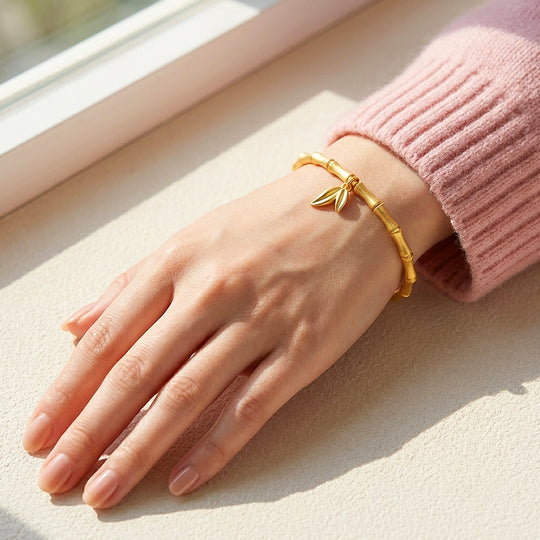Bamboo Joint Leaf Charm Stretch Bracelet | Luxe6592